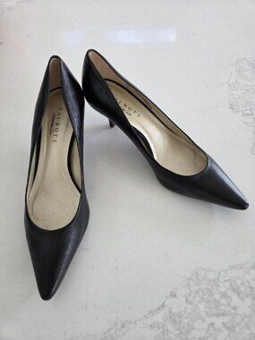 Talbots Black Leather Pointed Toe Kitten Heel Pump  10 AA/Narrow